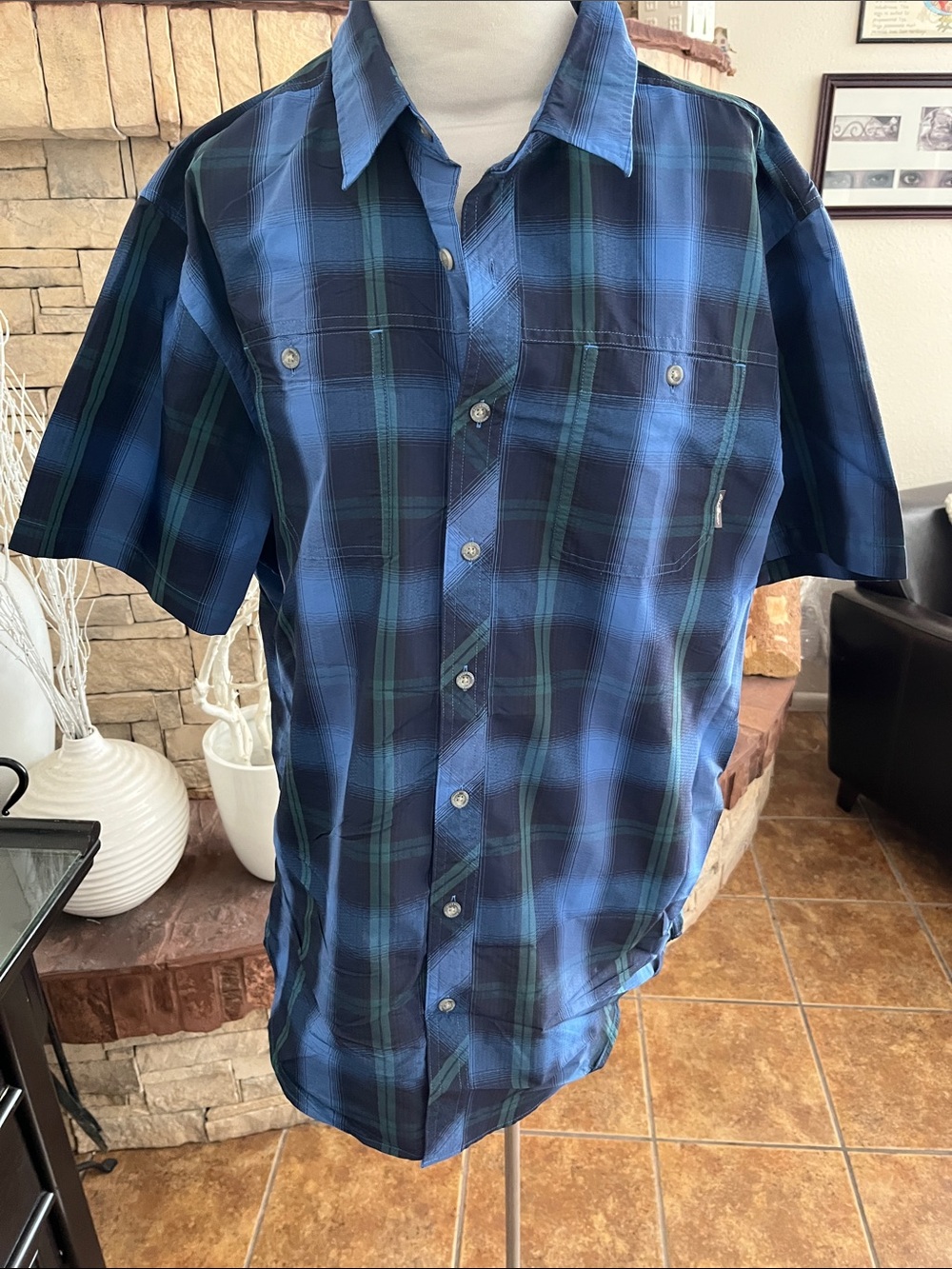 Eddie Bauer Breathable Men's Blue Plaid Short-Sleeve Shirt Size XLT